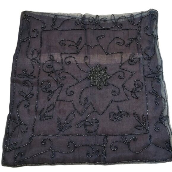 Deep Blue Sheer Beaded Cushion Cover Pillow Case Moody Maximalist Boho - Picture 13 of 13